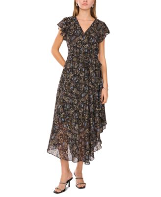 Vince Camuto - Women's V-Neck Button-Down Flutter Midi Dress