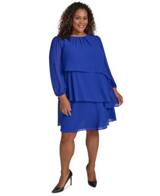 Jessica Howard - Plus Size Tiered Chiffon Shift Dress