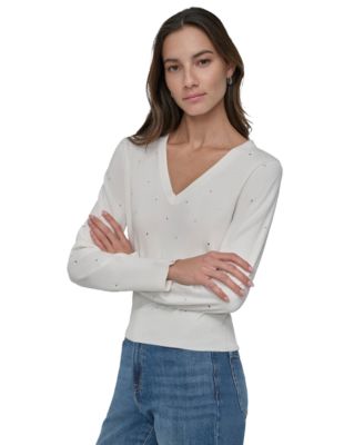 DKNY Jeans - Women's Studded V-Neck Sweater