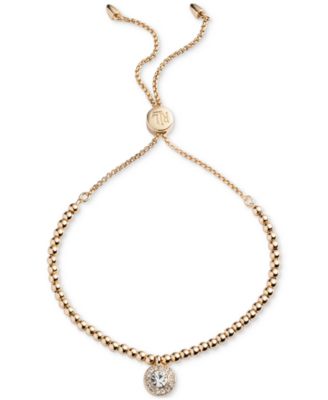 Lauren Ralph Lauren - Gold-Tone Crystal Halo Charm Beaded Bolo Bracelet