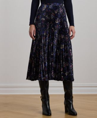 Lauren Ralph Lauren - Women's Floral Pleated Satin Charmeuse Skirt