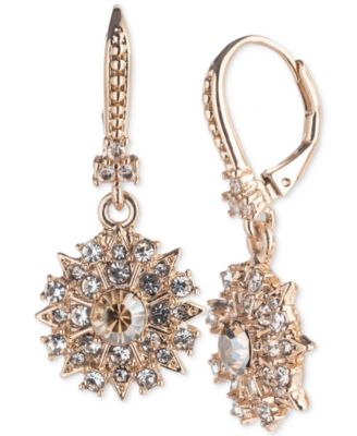 Marchesa - Gold-Tone Crystal Starburst Cluster Leverback Drop Earrings