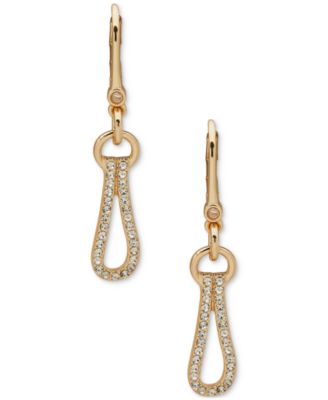 DKNY - Gold-Tone Crystal Pav&eacute; Polished Loop Leverback Drop Earrings