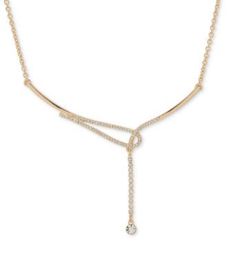 DKNY - Gold-Tone Crystal Pav&eacute; & Polished Looped Lariat Necklace, 16" + 3" extender