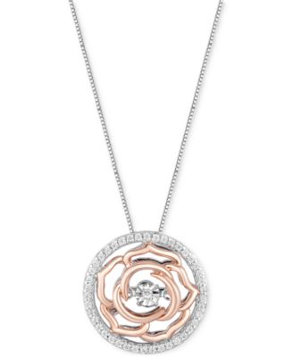 Disney Enchanted Vault - Diamond Belle Rose Circle 18" Pendant Necklace (1/6 ct. t.w.) in Sterling Silver & 10k Rose Gold