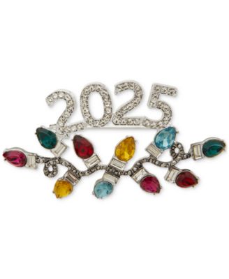 Anne Klein - Silver-Tone Multicolor Stone & Crystal New Years 2025 Pin