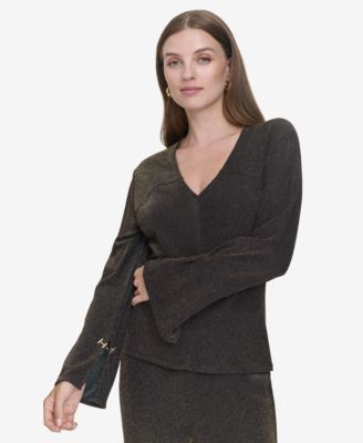Halston - Women's Metallic V-Neck Top