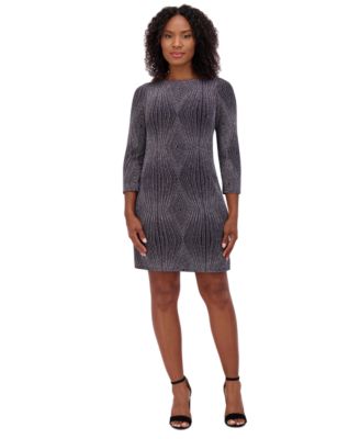 Jessica Howard - Women's Glitter-Knit T-Body 3/4-Sleeve Dress