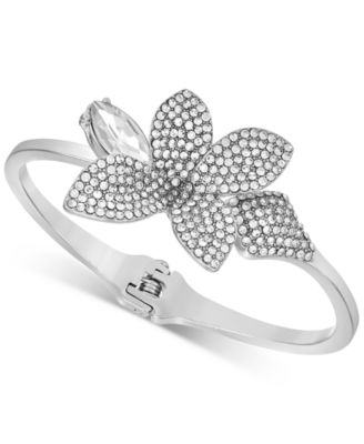 GUESS - Silver-Tone Pav&eacute; & Marquise Stone Flower Statement Bangle Bracelet