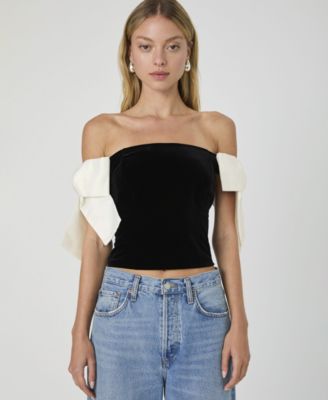 French Connection - Women's Carey Velvet Bow-Sleeve Top