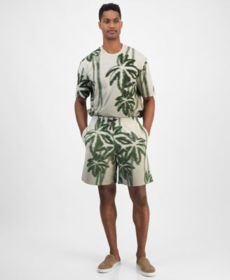 A|X Armani Exchange - Men's Drawstring Palm Tree Print 9" Bermuda Shorts