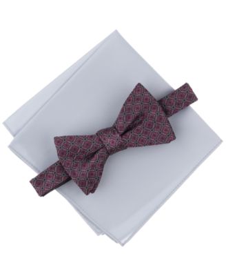 Alfani - Men's Geo-Pattern Bow Tie & Solid Pocket Square Set