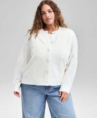 And Now This - Trendy Plus Size Floral Button-Front Cardigan