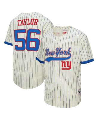 Mitchell & Ness - Men's Lawrence Taylor Cream New York Giants Name Number Mesh Button-Up Baseball Jersey