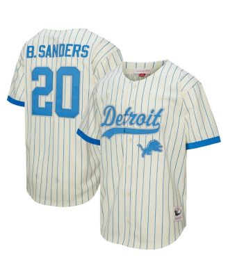 Mitchell & Ness - Men's Barry Sanders Cream Detroit Lions Name Number Mesh Button-Up Baseball Jersey
