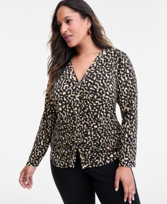I.N.C. International Concepts - Plus Size Printed V-Neck Blouse