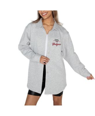 Gameday Couture - Women's Ash Wisconsin Badgers Foundation Full-Button Long Sleeve Overshirt