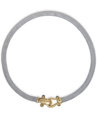 Italian Gold - Rounded Mesh Collar Necklace in Sterling Silver and 14k Gold over Sterling Silver
