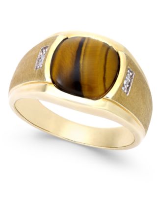 Macy's - Men's Tiger Eye (10mm) and Diamond Accent Ring in 10k Gold