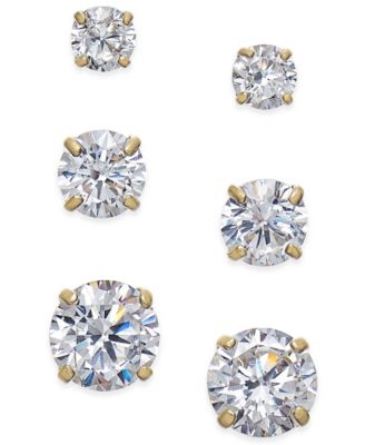 Macy's - Cubic Zirconia 3-Pc. Set Graduated Stud Earrings in 14k Gold or 14k White gold
