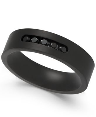 Sutton by Rhona Sutton - Men's Black-Tone Stainless Steel Jet Cubic Zirconia Ring