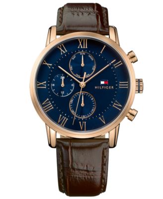 Tommy Hilfiger - Men's Chronograph Dark Brown Leather Strap Watch 44mm