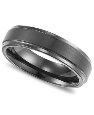 Triton - Men's Black Tungsten Carbide Ring, Comfort Fit Wedding Band (6mm)