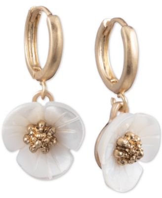 lonna & lilly - Gold-Tone Imitation Mother-of-Pearl Flower Drop Earrings