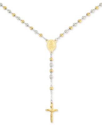 LEGACY for MEN by Simone I. Smith - Beaded Cross 24" Lariat Necklace in Stainless Steel & Yellow Ion-Plate