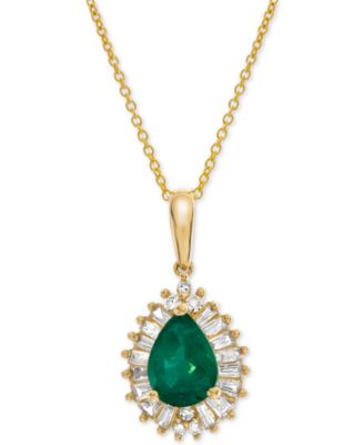 Macy's - Emerald (3/4 ct. t.w.) & Diamond (1/4 ct. t.w.) 16" Pendant Necklace in 14k Gold (Also Available in Sapphire & Certified Ruby)