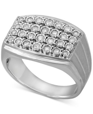 Macy's - Men's Diamond Cluster Ring (1/2 ct. t.w.) in Sterling Silver or 14k Gold-Plated Sterling Silver