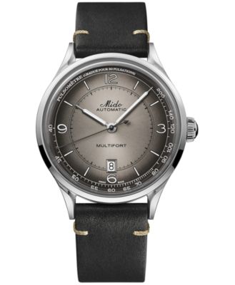 Mido - Men's Swiss Automatic Multifort Patrimony Pulsometer Black Leather Strap Watch 40mm
