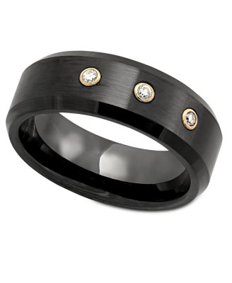 Macy's - Men's Black Ceramic Diamond Bezel Ring in 14k Gold (1/10 ct. t.w.)