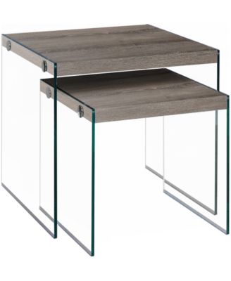 Monarch Specialties - Nesting Table - 2pcs Set Grey Cement Tempered Glass