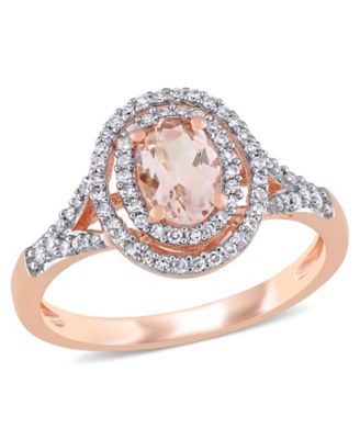 Macy's - Morganite (3/4 ct. t.w.) and Diamond (1/4 ct. t.w.) Double Halo Ring in 14k Rose Gold