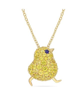 Macy's - Lab Grown Blue and Yellow Sapphire (3 ct. t.w.) Chick Bird Necklace in 18k Gold Over Sterling Silver