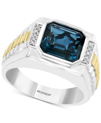 EFFY Collection - Men's London Blue Topaz (5-5/8 ct. t.w.) & Diamond (1/10 ct. t.w.) Ring in Sterling Silver & 18k Gold-Plate