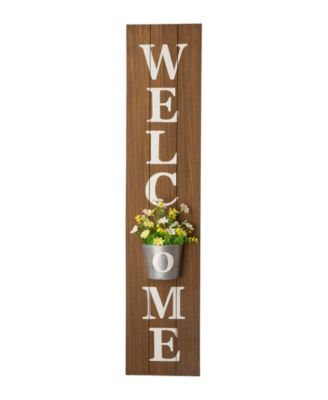 Glitzhome - 42"H Wooden White WELCOME Porch Sign with Metal Planter