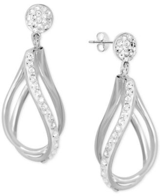 Essentials - Crystal Double Teardrop Hoop Earrings in Fine Silver-Plate