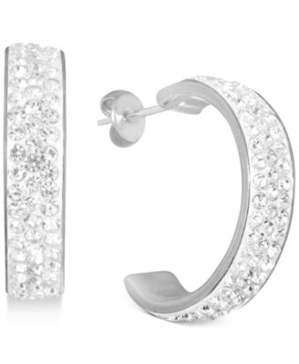Essentials - Crystal C-Hoop Earrings in Fine Silver-Plate, Rose Gold Plate or Gold Plate