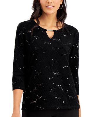 JM Collection - Petite Sequined Jacquard Top
