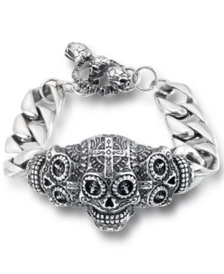Andrew Charles by Andy Hilfiger - Men's Ornamental Skull Curb Link Bracelet in Stainless Steel