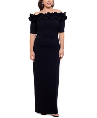 XSCAPE - Plus Size Ruffled Off-The-Shoulder Gown