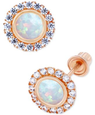 Macy's - Lab-Grown Opal (1/5 ct. t.w.) & Lab-Grown White Sapphire (1/5 ct. t.w.) Halo Stud Earrings