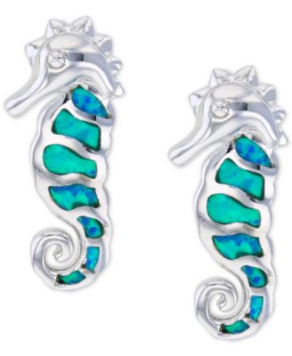 Macy's - Lab-Grown Blue Opal Seahorse Stud Earrings in Sterling Silver