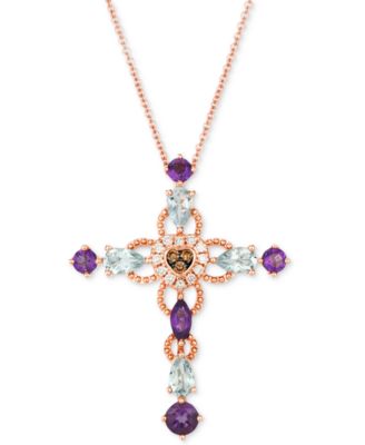 Le Vian - Multi-Gemstone (1-1/5 ct. t.w.) & Diamond (1/8 ct. t.w.) Cross 18" Pendant Necklace in 14k Rose Gold