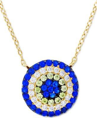 Macy's - Lab-Grown Blue Spinel (3/4 ct. t.w.) Cubic Zirconia Evil Eye 18" Pendant Necklace in 14k Gold-Plated Sterling Silver