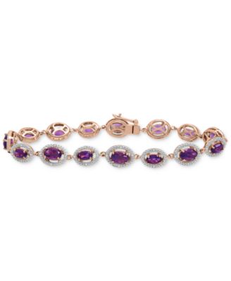 Macy's - Amethyst (5 ct. t.w.) & Diamond (1/10 ct. t.w.) Halo Link Bracelet in 14k Rose Gold-Plated Sterling Silver (Also in Rhodolite Garnet & Citrine)