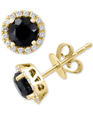 EFFY Collection - Onyx & Diamond (1/8 ct. t.w.) Halo Stud Earrings in 14k Gold