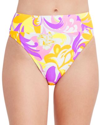 BCBGeneration - Give It A Swirl Printed High-Waist Bikini Bottoms
